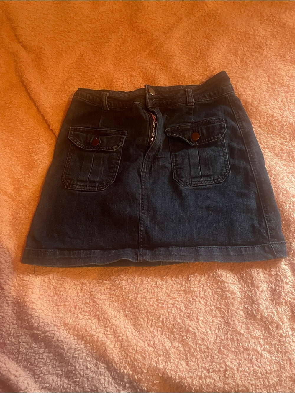 Almost Famous Dark Blue Denim Mini Skirt  with Front Flap Pockets